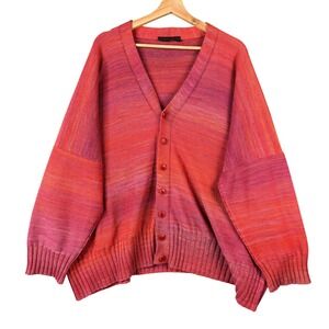 Shirin Guild Pink Orange Ombre Cotton Knit Oversized Cardigan V-Neck Sweater